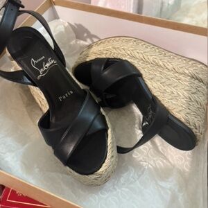 Christian Louboutin Black and Tan Wedge Sandals